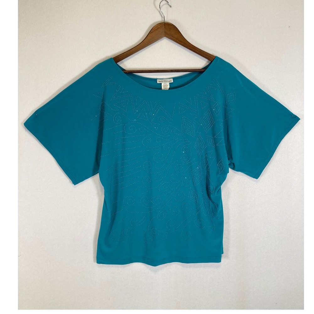 Art to Wear Bleeker & McDougal Womens LG Teal Beaded Dolman Sleeve Top D2FJUGG4